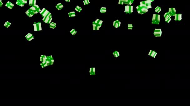 Pudełka Spadają Renderowanie Kanał Alpha Animowane Zielone Pudełka Spadają Nieba — Wideo stockowe
