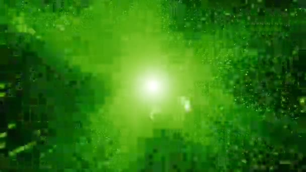 Abstrakter Hintergrund Des Hyperraums Mit Grünen Punkten Fliegen Durch Neongrüne — Stockvideo