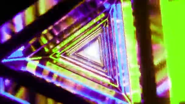 Kontinuierlicher Bunter Dreieckstunnel Fliegen Durch Futuristische Dreieckstunnel Mit Neonlichtern Wiederholte — Stockvideo