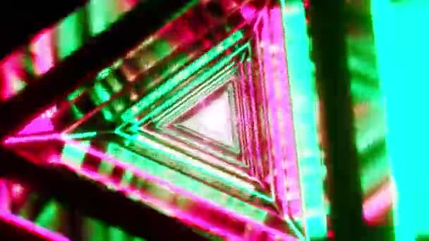 Dreieck Abstrakter Bewegungshintergrund Lösbar Sci Dreieckstunnel Mit Neonfarbenen Lichtern Nahtlos — Stockvideo