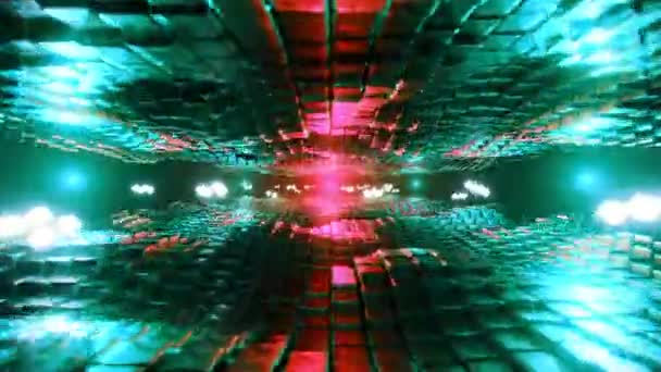 Farverig Vinker Abstrakt Animation Futuristisk Baggrund Med Fluorescerende Neon Terninger – Stock-video