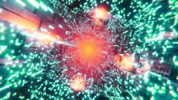 Flyg Genom Futuristiska Skyskrapor Neonljus Science Fiction Abstrakt Bakgrund Loopable — Stockvideo