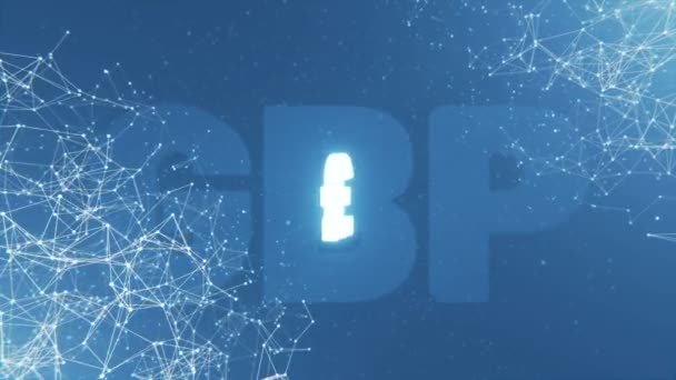 Gbp通貨記号とプレキサス線の回転シンボルを備えた抽象アニメーション3Dバックグラウンド イギリスのポンドシンボル シームレスにループ イギリスの通貨 — ストック動画