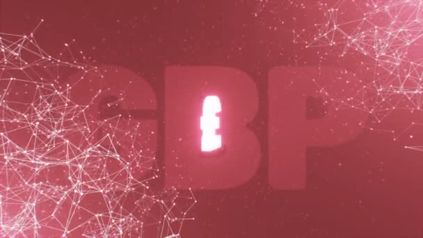 Gloeiende Neon Roterende Gbp Valuta Symbool Abstracte Futuristische Veelhoekige Britse — Stockvideo