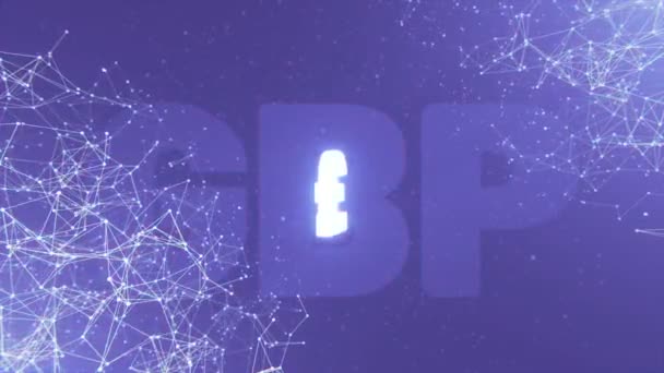 接続された移動線とイギリスの通貨のカラフルなプレクス 回転する光るネオンGbpシンボル イギリスのポンド通貨Plexusの背景 — ストック動画