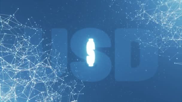 抽象ブルーアニメーション3Dバックグラウンド Usd通貨標識とプレキサス線の回転シンボル アメリカドル通貨シンボル ループシームレス — ストック動画