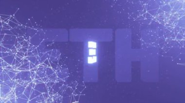 Renkli, birbirine bağlı hareketli çizgiler ve Ethereum sembolü. Dönen parlak neon ETH işareti. Kripto para birimi plexus arkaplanı, pürüzsüz