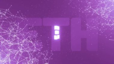 ETH Ethereum kripto para biriminin pleksus arka planı. Hareket eden ve birbirine bağlı çizgiler ve Ethereum kripto para birimi sembolleri. Dönen büyük ETH işareti. 3 boyutlu görüntüleme. Döngüsüz döngü