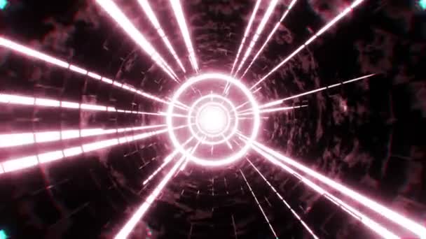Sci Rund Tunnel Med Rosa Cirkelljus Och Linjer Futuristisk Teknik — Stockvideo