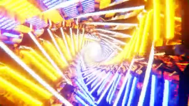 Glödande Neon Trianglar Spiral Bakgrund Abstrakt Futuristisk Tunnel Med Roterande — Stockvideo