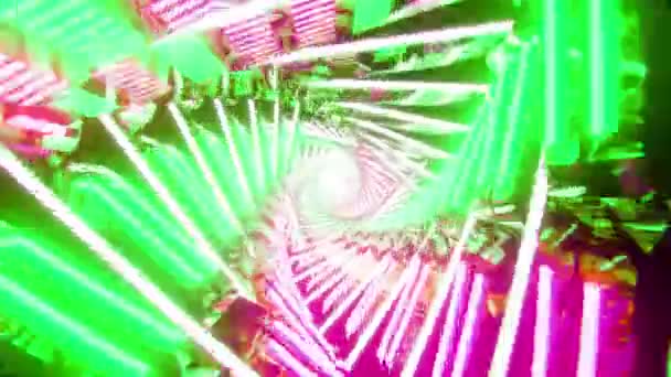 Летает Внутри Футуристического Абстрактного Туннеля Светящимися Неоновыми Треугольниками Анимированный Научный — стоковое видео