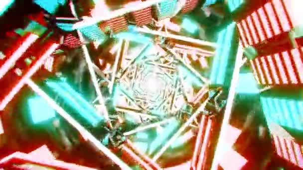 Tidsresor Genom Roterande Glödande Neontriangeltunnel Abstrakt Futuristisk Bakgrund Sömlös Loopas — Stockvideo