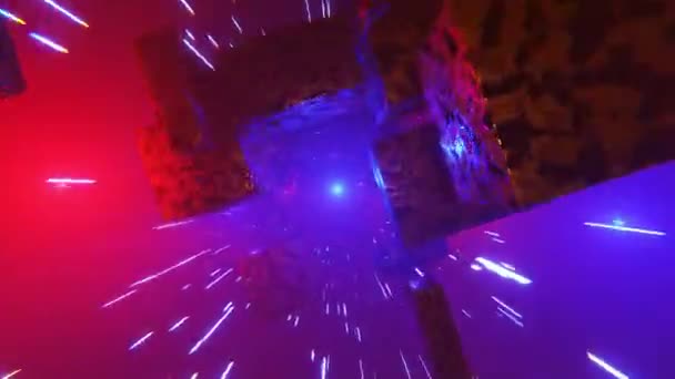 화려한 빛나는 큐브와 끝없는 터널을 나이트 클럽이나 축제에 미래의 — 비디오