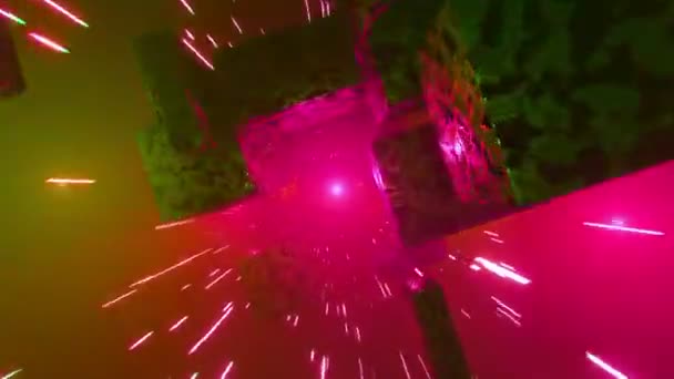 기하학적 터널을 회전하는 큐브와 미래의 빛나는 그래픽 4K는 — 비디오