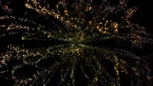 Eksplozja Neonowych Świecących Cząstek Kropek Kosmosie Chaotycznie Latające Światła Cząsteczkowe — Wideo stockowe