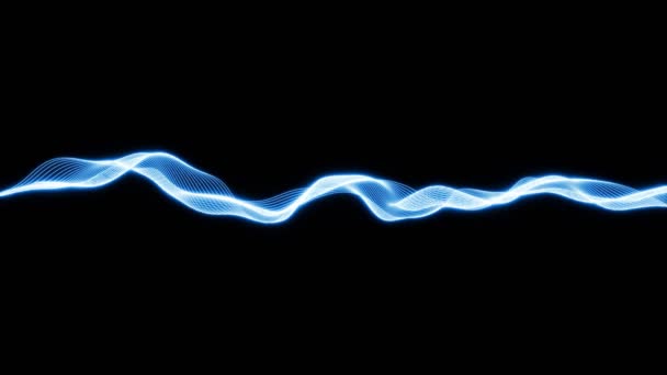 輝くネオン波のリボンとライン シームレスなループを備えた抽象的な背景 暗い背景に振る小さな照明ライン 3Dレンダリング ループ可能なアニメーション — ストック動画