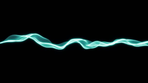 暗い背景に移動する技術ネオン波 シームレスなループ 宇宙で波動する輝く照明ライン アニメーションの壁紙の背景 モダンモーショングラフィックス — ストック動画