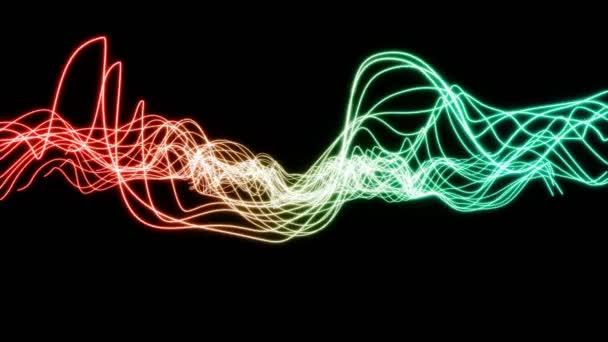 抽象的なネオン波 黒い背景のカラフルな行と遷移 動く光る線でアニメーションされた抽象的な背景 シームレスループ モーショングラフィックス — ストック動画