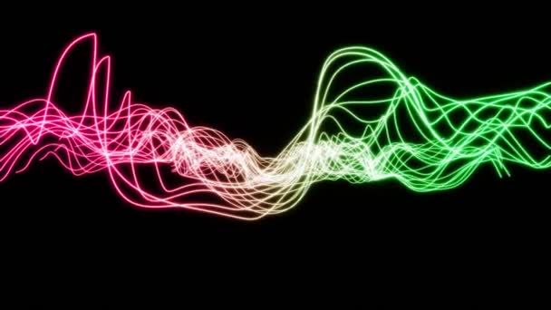 Ljusa Färgglada Glödande Neon Linjer Vinka Abstrakt Mörk Bakgrund Loopas — Stockvideo