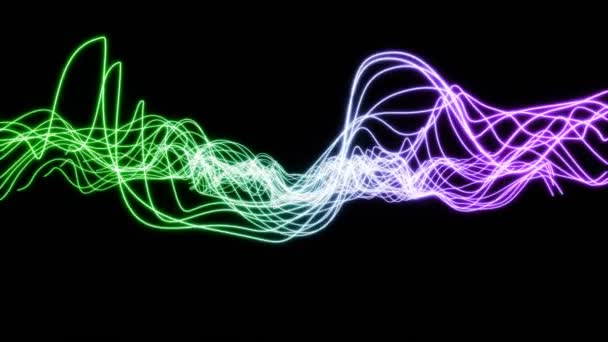 Abstrakt Neon Radiovågor Signaler Rör Sig Svart Bakgrund Glödande Belysningslinjer — Stockvideo