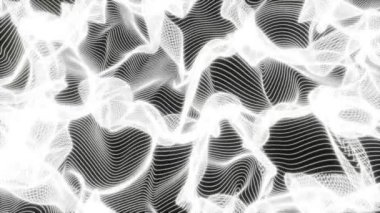 Siyah arka planda beyaz dalgalı şeritler. Neon ışıklarının kaotik hareketi, kusursuz döngülü animasyon. 3 boyutlu görüntüleme. Hareket grafikleri