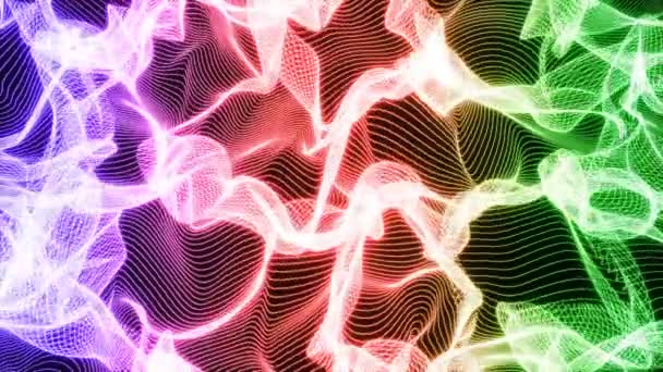 Neonové Zářící Čáry Tmavém Pozadí Barevné Vlny Chaoticky Pohybují Vesmíru — Stock video