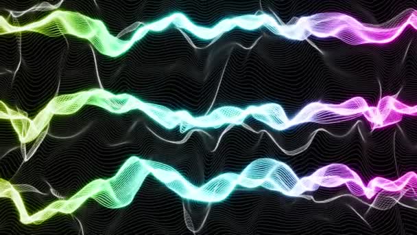 Neonwellen Auf Schwarzem Hintergrund Wellige Linien Hintergrund Technologie Abstrakte Animation — Stockvideo