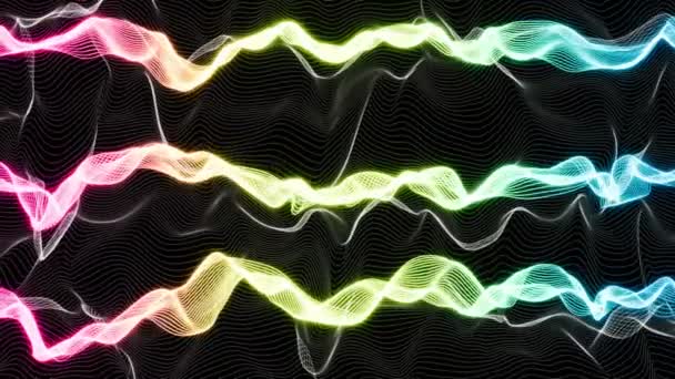 Loopable Sömlös Animation Vågiga Glödande Linjer Svart Bakgrund Färgglada Neonvågor — Stockvideo