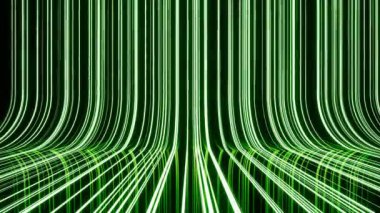 Siyah arkaplanda soyut yeşil neon çizgiler, kusursuz döngü animasyonu. Fütürist bilim kurgu duvar kağıdı. Kıvrımlı kıvrımlar. 3 Boyutlu Hazırlama