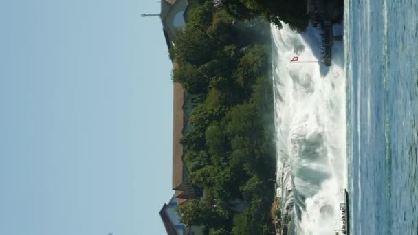 Enormi Flussi Cascate Sfociano Nel Fiume Sciaffusa Svizzera Cascata Del — Video Stock