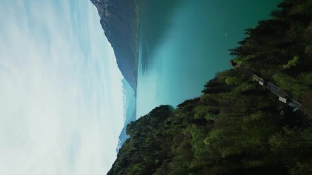 Funicular Moving Trains Switzerland Brienz Lake Background Vertical Video Lake — Stockvideo