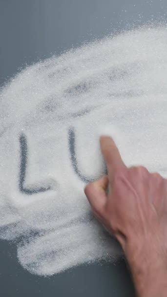 Low Sugar Words Handwriting Revealing Low Sugar Written Sugar Surface — Stock Video