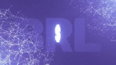 Pleksus arkaplanına karşı parlayan neon dönen BRL para birimi sembolü. Animasyon pleksus arka planında Brezilya İşareti. Brezilya 'nın hareketli gerçek para birimi sembollü gelecekçi pleksus