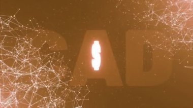 Parlak neon dönen CAD para birimi sembolü. Pleksus arka planında soyut gelecekçi çokgen Kanada Doları tabelası. 3B görüntüleme, çevrilebilir, dikişsiz canlandırma