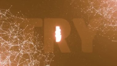 Plexus arka planında parlayan neon deneyi para birimi sembolü. Fütürist çokgen Türk lirası işareti ve birbirine bağlı hareketli çizgiler. 3B hareket grafikleri, döngüye alındı