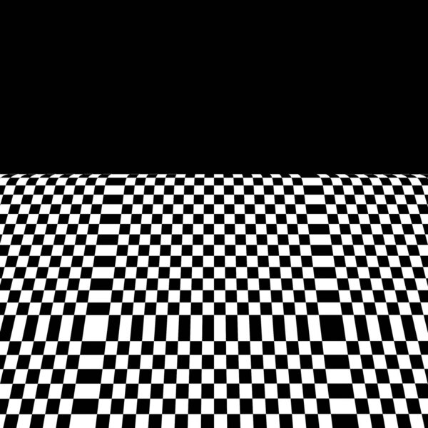 Checkerboard, chessboard, checkered plane in angle perspective. Tilted, vanishing empty floor.