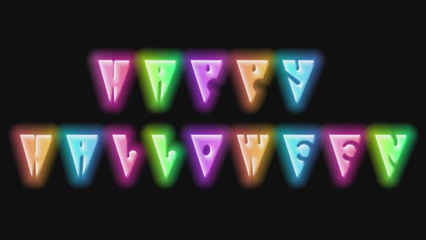 Worte Glücklich Halloween Bunte Neon Animation Handbuchstabenschlaufenmaterial — Stockvideo