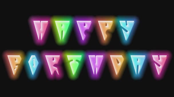 Grattis Födelsedagen Med Färgglada Neon Animerad Svart Bakgrund — Stockvideo