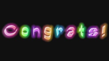 Tebrik ederim. Neon ekranlı animasyon metin. Tebrikler, zafer, doğum günü. Parıldayan neon kutlaması. Görüntüleri döndür