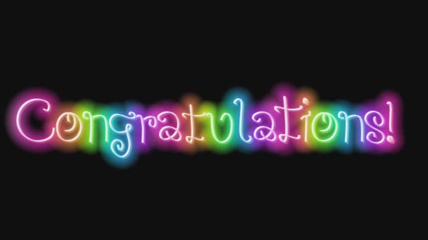 Gratuluję Animowany Tekst Neonowym Ekranem Gratulacje Zwycięstwo Urodziny Świecące Neonowe — Wideo stockowe