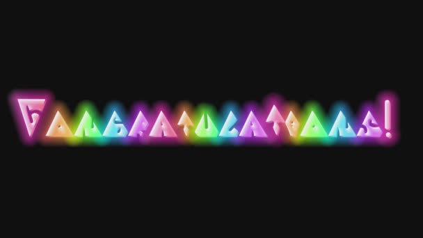 Glückwunsch Animierter Text Mit Leuchtbildschirm Glückwunsch Sieg Geburtstag Leuchtender Neon — Stockvideo