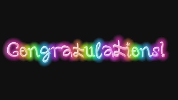 Congratulations Animated Text Neon Screen Congratulations Victory Birthday Glowing Neon — Stock Video