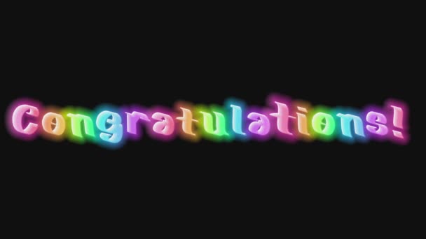 Glückwunsch Animierter Text Mit Leuchtbildschirm Glückwunsch Sieg Geburtstag Leuchtender Neon — Stockvideo