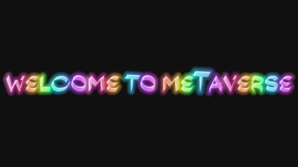 Bienvenue Metaverse Avec Néon Coloré Animé Sur Fond Noir Technologie — Video