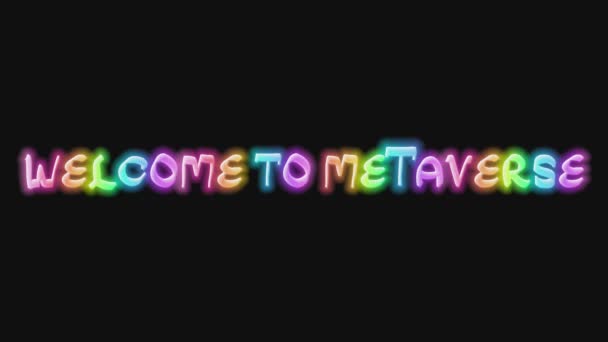 Ласкаво Просимо Metaverse Барвистим Неоном Анімованим Чорному Тлі Цифрові Технології — стокове відео