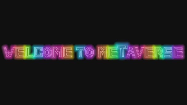 Bem Vindo Metaverse Com Neon Colorido Animado Fundo Preto Conceito — Vídeo de Stock