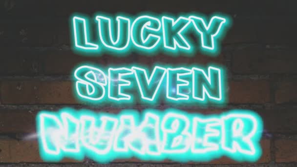 Glückszahl Sieben Blaue Neonanimation Leuchtschrift Animationstext Blauer Neon Text Auf — Stockvideo