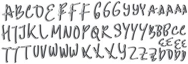 Vektör alfabesi harfleri. mürekkep çizilmiş yazı tipi ve el yazısı.