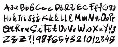 Siyah mürekkep fırçası darbeleri ve numaralar kümesi, vektör illüstrasyonu.