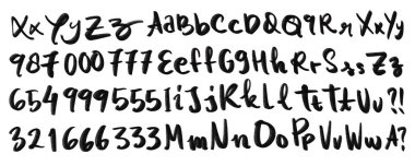 Alfabe harfleri, sayılar, el çizimi. vektör illüstrasyonu